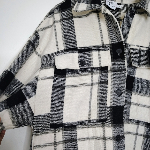 Princess Polly Monochrome Plaid Shirt Knit Jacket Flat Pockets Overcoat Sz  L/XL - Picture 4 of 14